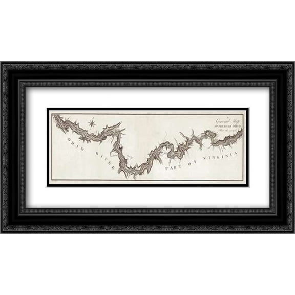 A General Map of the River Ohio, Plate 2, 1796 2x Matted 24x14 Black Ornate Framed Art Print by Collot, George Henri Victor