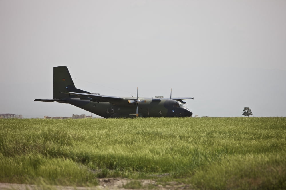 A German Air Force Transall C-160 taxis on the runway Canvas Art - Terry MooreStocktrek Images (18 x 12)