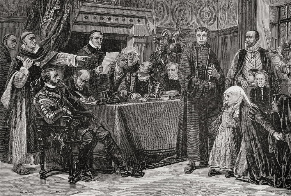 A German Council Of Troubles During The 16Th Century From Das Evangelium In Der Berfolgung Canvas Art - Ken Welsh  Design Pics (34 x 24)