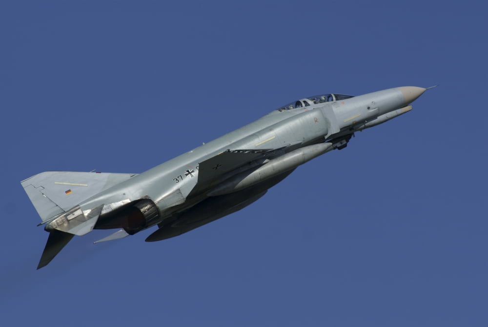 A German F-4F Phantom in flight Florennes Belgium Canvas Art - Ramon Van OpdorpStocktrek Images (35 x 23)