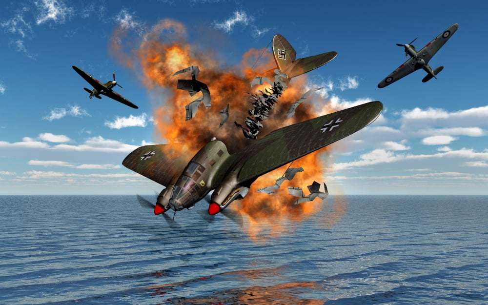 A German Heinkel bomber crashes into the English Channel Canvas Art - Mark StevensonStocktrek Images (36 x 23)