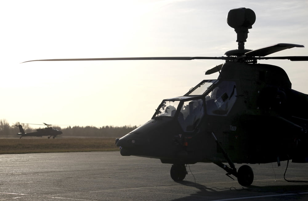A German Tiger Eurocopter at Stendal Airfield Germany Canvas Art - Timm ZiegenthalerStocktrek Images (35 x 23)