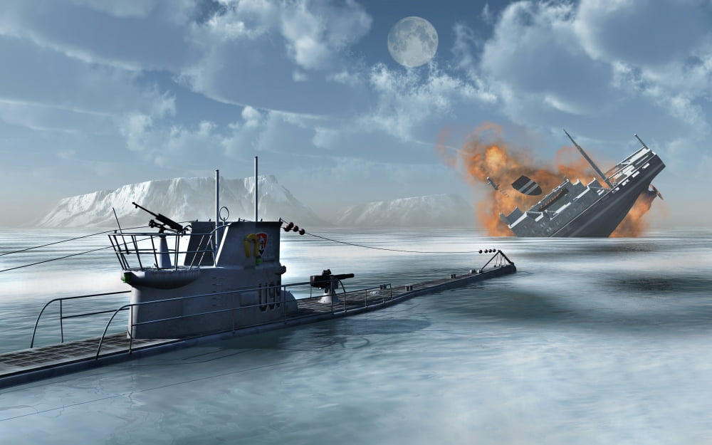 A German U-Boat attacking and sinking a ship Canvas Art - Mark StevensonStocktrek Images (36 x 23)