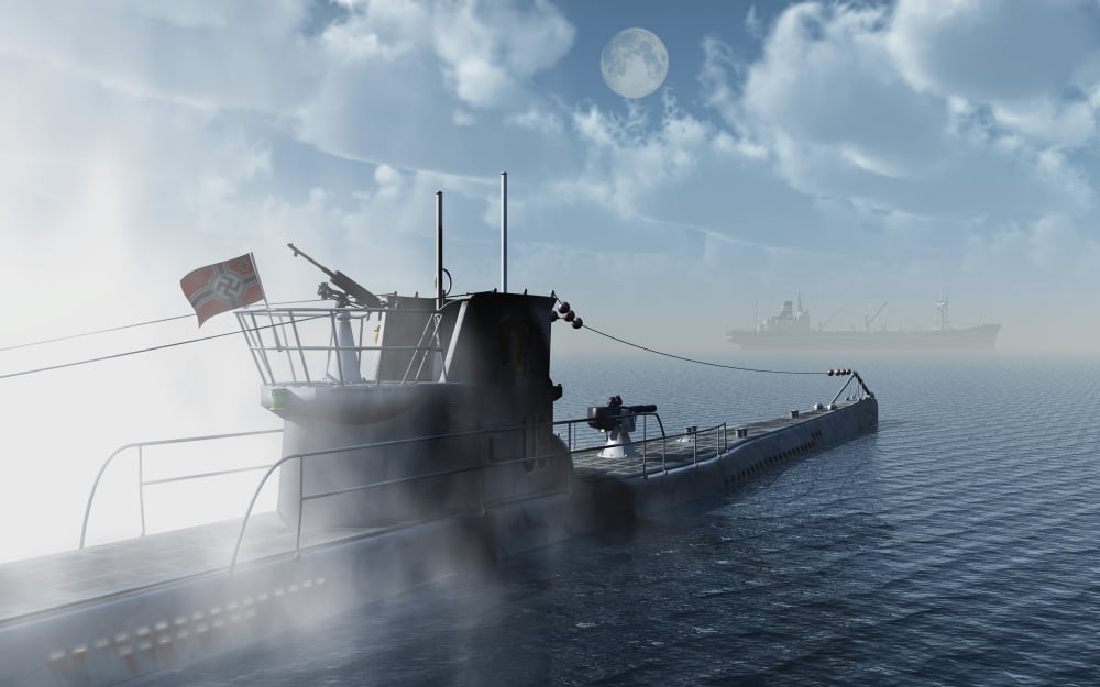 A German U-Boat moving in against an allied cargo ship Canvas Art - Mark StevensonStocktrek Images (36 x 23)