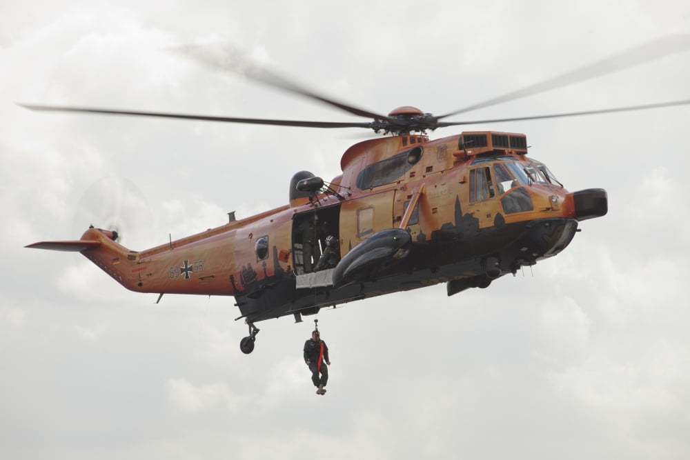 A German WS-1 Sea King during a fast-roping exercise Canvas Art - Timm ZiegenthalerStocktrek Images (18 x 12)
