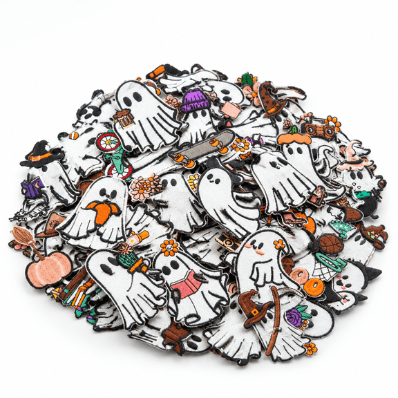 A Ghost Pack-Pack of Assorted 50 Iron-On Embroidered Sewing Patches for Decor