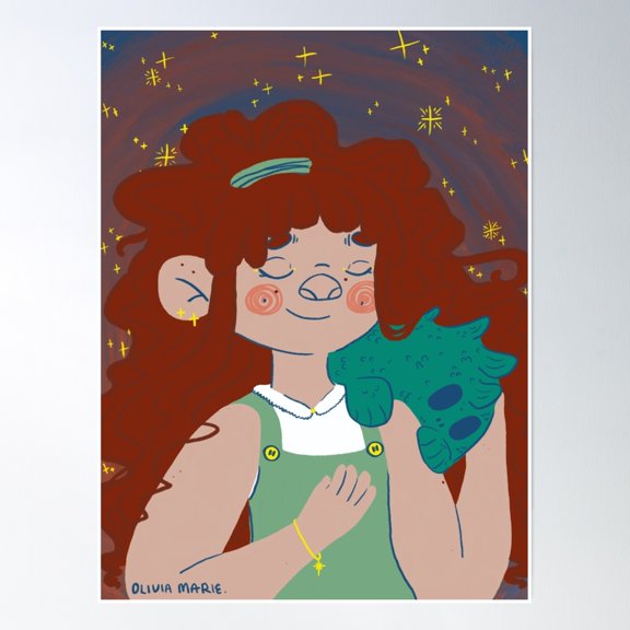 A Girl And Her Pet Lizard Poster Wall Art, Modern Wall Decor, 8x12 UNFRAMED