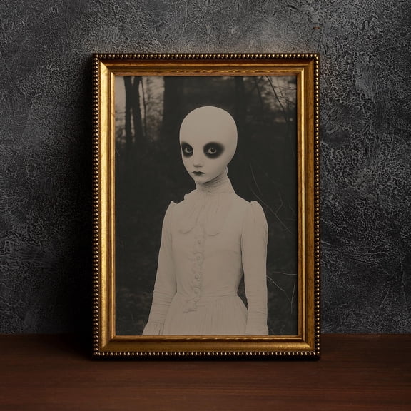 A Girl In Forest, Adorned In Vintage Attire,Mystical Aura,Muted Tones Posters,Dreamlike Atmosphere,Horror Posters,Vintage Portrait, 8x12 UNFRAMED