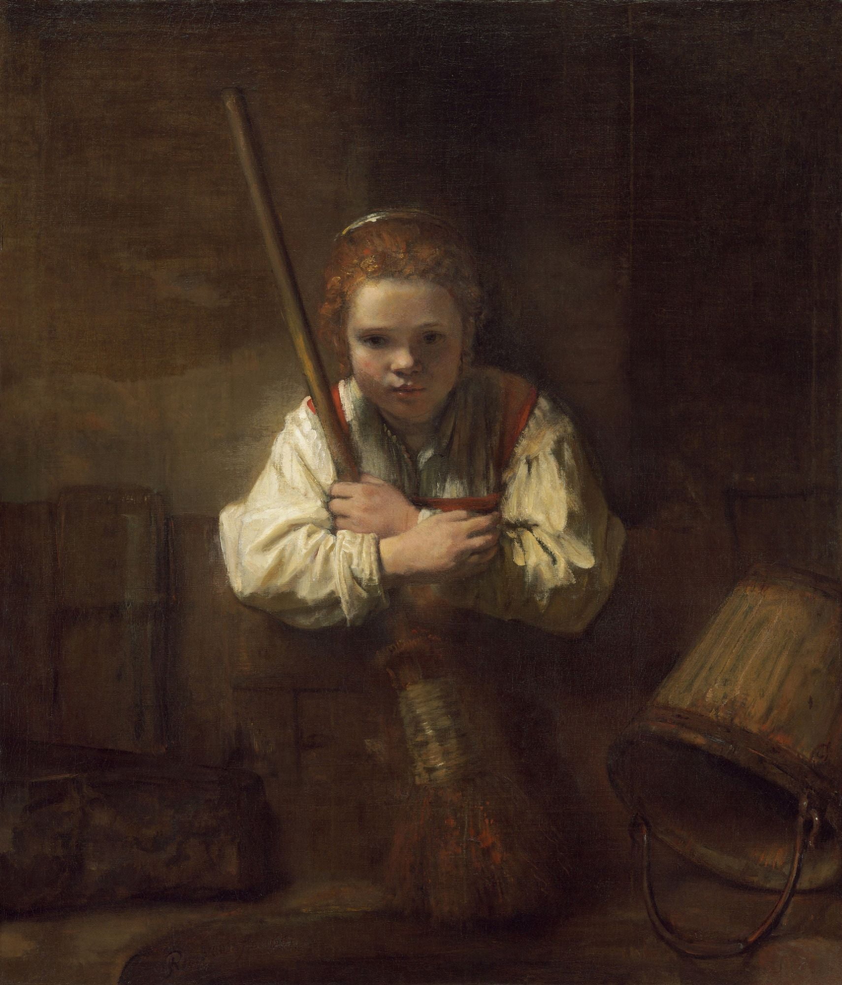 A Girl With A Broom Canvas Art - (24 x 36)