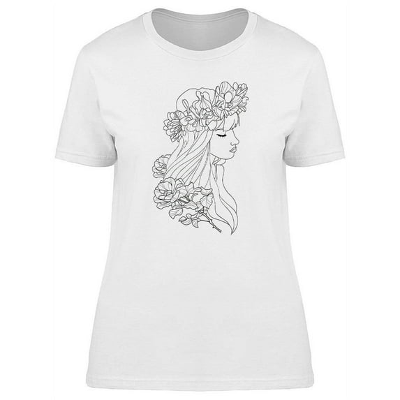 A Girl With Flowers T-Shirt Women -Image by Shutterstock, Female x-Large