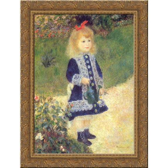 A Girl with a Watering Can 20x24 Gold Ornate Wood Framed Canvas Art by Renoir, Pierre Auguste
