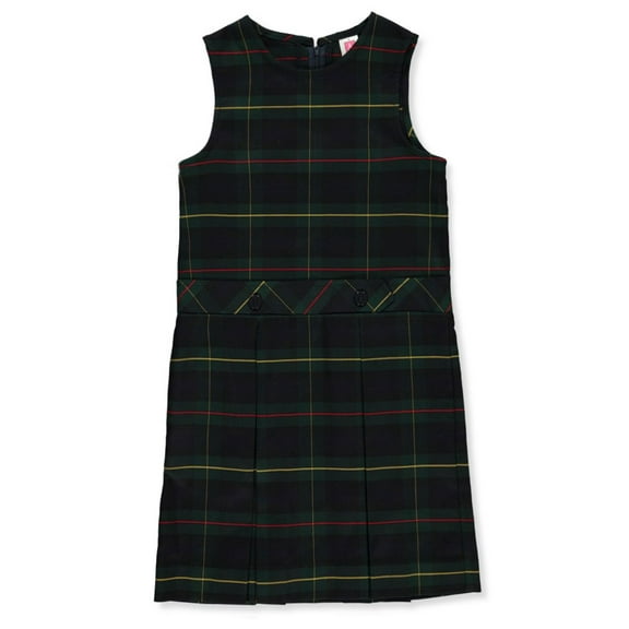 A+ Girls' Bib Front Jumper School Uniform - green/gold *plaid #83*, 10 (Big Girls)