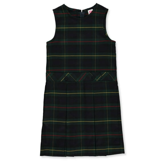A+ Girls' Bib Front Jumper School Uniform - green/gold *plaid #83*, 16 (Big Girls)