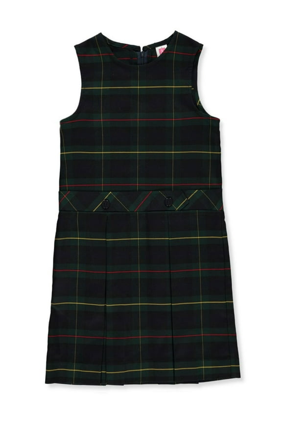 A+ Girls' Bib Front Jumper School Uniform - green/gold *plaid #83*, 16 (Big Girls)