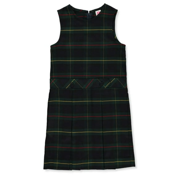 A+ Girls Plaid High Neck 2 Pleat Jumper