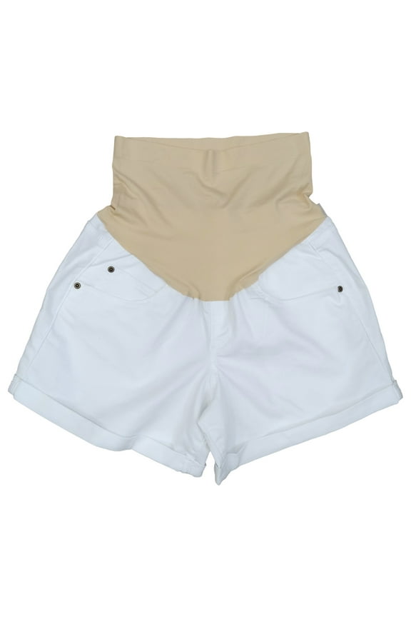 A Glow Womens Maternity Cuffed White Boyfriend Jean Shorts with Pockets Size 8