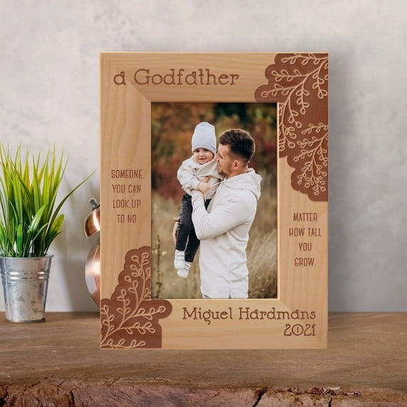 A Godfather Someone You Can Look Up To No Matter How Tall You Grow Personalized Wooden Frame 4" x 6" Brown (Vertical)