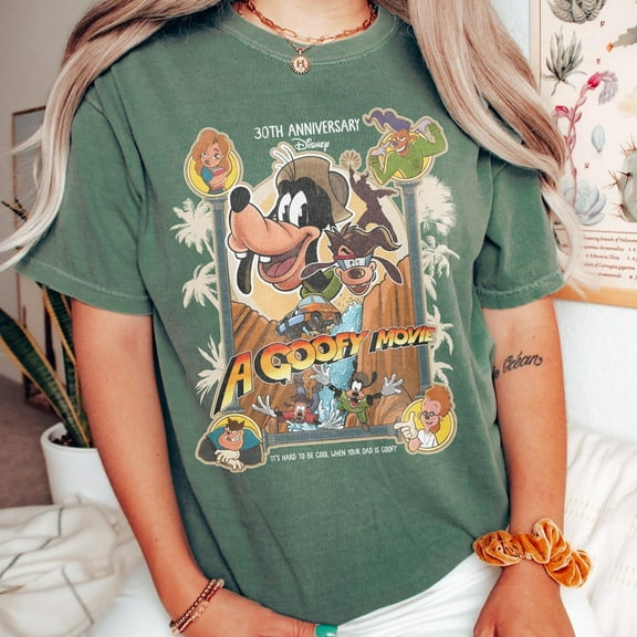 A Goffy Movie 30th Anniversary Comfort Colors T-Shirt, Diney Goofy Movie Powerline Shirt, Disneyland Tee, Disneyworld,Moss color,size M