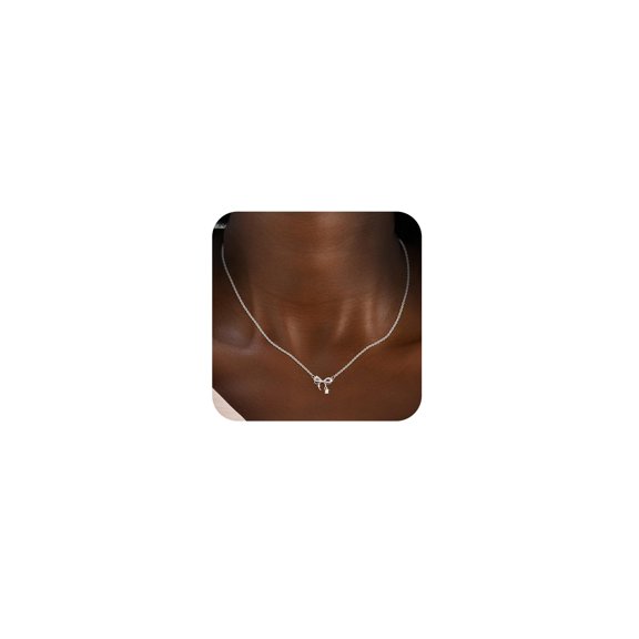 A Gold Necklace For Women,Bow Necklace 14K Gold Plated Cute Big CZ Bow Pendant Choker Chain Necklace