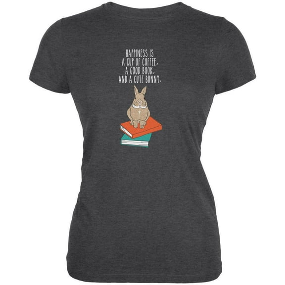 A Good Book and My Bunny Dark Heather Juniors Soft T-Shirt - Large