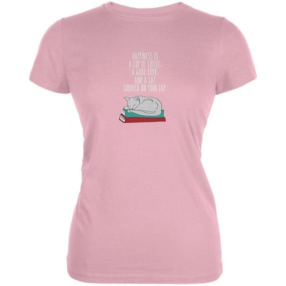A Good Book and My Cat Pink Juniors Soft T-Shirt - Small
