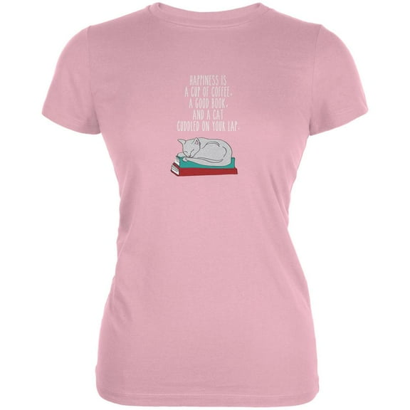 A Good Book and My Cat Pink Juniors Soft T-Shirt - Small