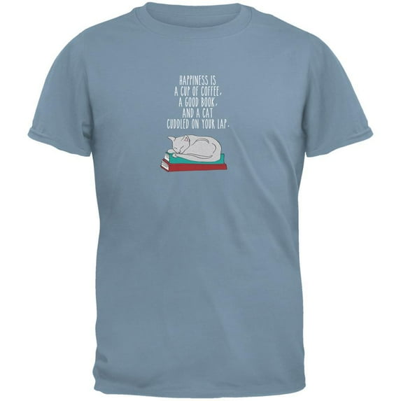 A Good Book and My Cat Stone Blue Adult T-Shirt - Small