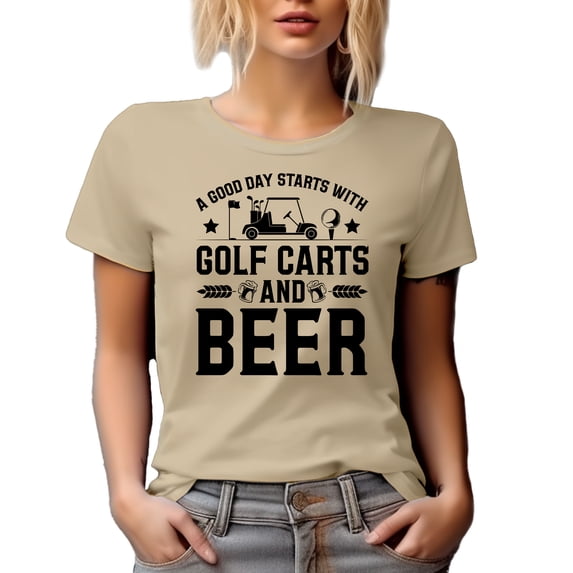 A Good Day Starts with Golf Carts and Beer, Golfer, Tan T-Shirt, XL
