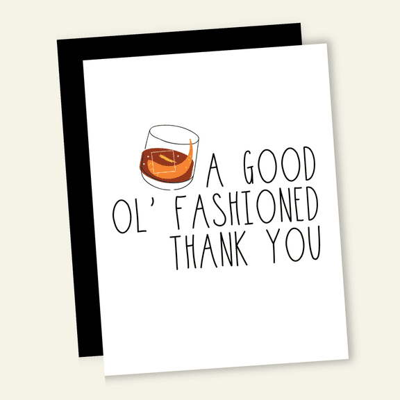 A Good Ol' Fashioned Thank You Card Charming Whiskey Glass Design Blank Inside, Envelope Included Perfect for Gifts and Gratitude