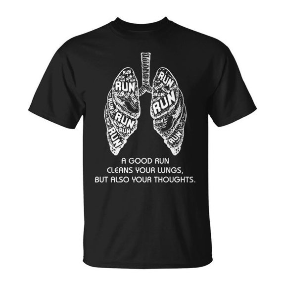A Good Run Cleans Your Lungs Motivational Graphic Tee Unisex Adult Cotton Casual Running Fitness Health T-Shirt, Size S, Color Black