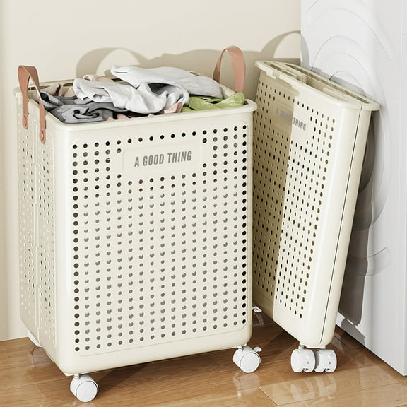 A Good Thing White XL Laundry Basket with Wheels  Collapsible & Durable