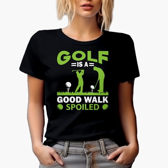 A Good Walk Spoiled Quote with Balls on Tees & Golf Player, Golfing or Golfer Themed Merch Gift, Black T-Shirt, Small