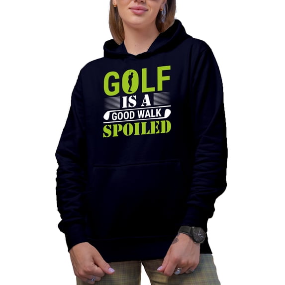 A Good Walk Spoiled Quote with Clubs and a Golf Player, Golfing or Golfer Themed Merch Gift, Navy Blue Hooded Sweatshirt or Hoodie, 3XL
