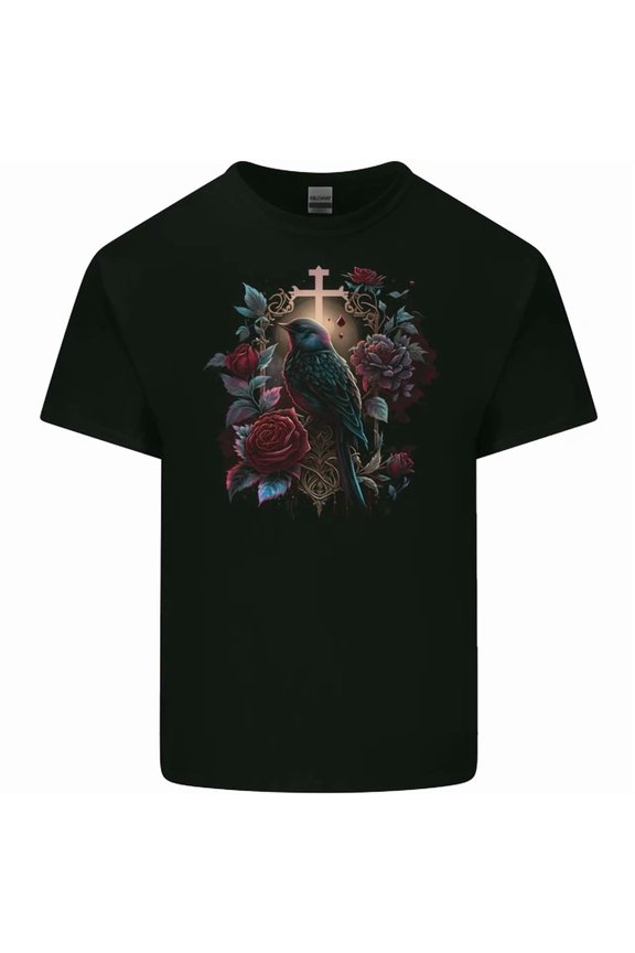 A Gothic Bird And Cross In Roses Gothic Light T-Shirt