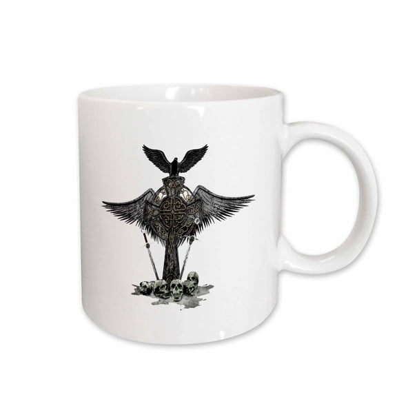 3drose, a Gothic Fantasy Celtic Cross, Skulls, Swords and a Black Raven., 11oz Mug