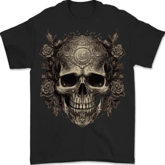Gothic Roses To Color A Gothic Skull With Roses Mens T-Shirt - Walmart.com