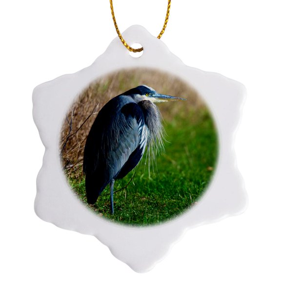 3drose, a Great Blue Heron Rests on the Foreshore of the Ocean in B.c., 3 inch Snowflake Porcelain Ornament