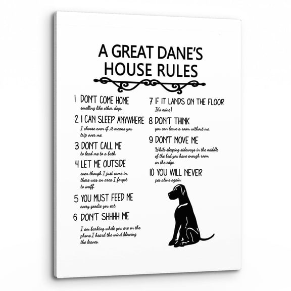 A Great Dane's House Rules Wall Art, Funny Great Dane Dog Quote Print Framed Canvas Painting Artwork Home Bedroom Living Room Girls Room Decor