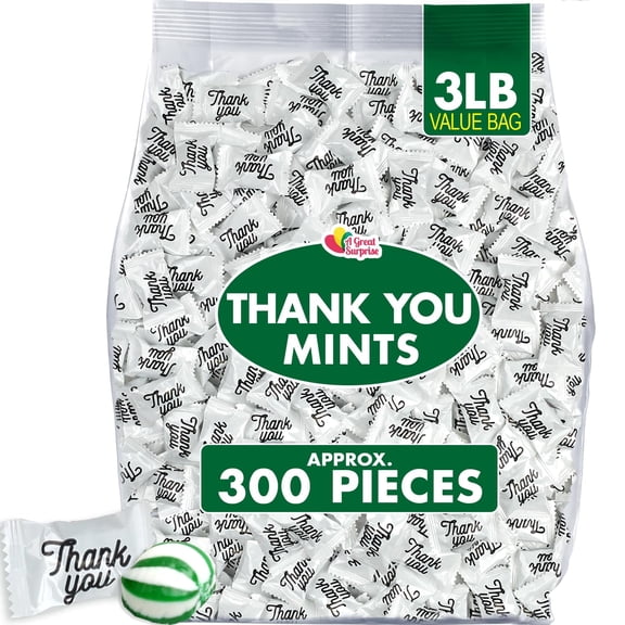 A Great Surprise Thank You Mints, 3 lb Bulk Bag, Individually Wrapped Hospitality Candy, Approx. 300 Pieces