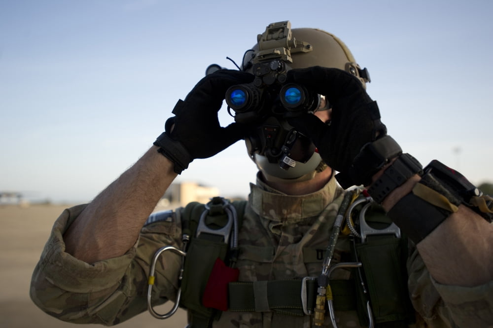 A Green Beret checks attached night vision device Canvas Art - Stocktrek Images (34 x 23)