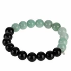 SKEENTUNER A Green Jade and Onyx Beaded Stretch Bracelet