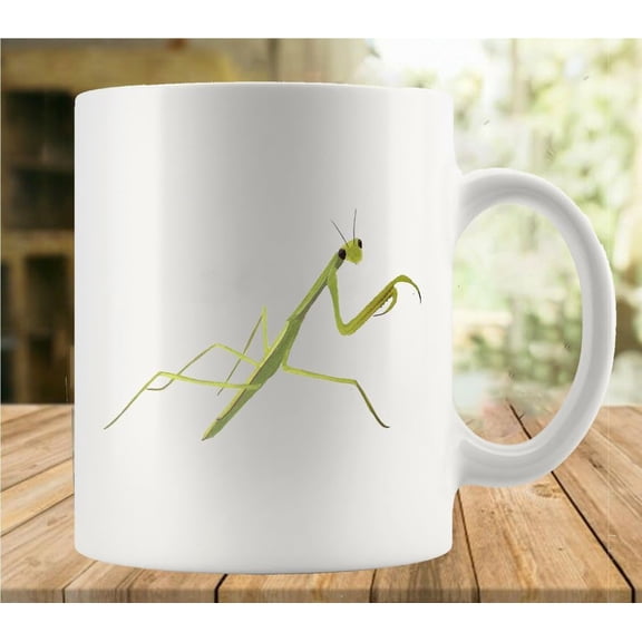 A Green Praying Mantis 11 Ounces Funny White Mug - Cute Coffee And Tea Mug - Ceramic Coffee Mugs For Women And Men