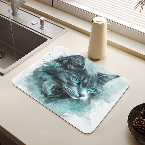 A Grey Cool Cat Drying Mat Diatomaceous Earth Super Absorbent Non-slip Rubber Sole Heat Resistant 230 Degrees Fahrenheit 15.711.8in
