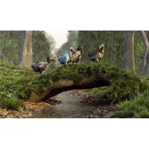 A Group of Dodo Birds Crossing A Natural Bridge Over A Stream Poster Print