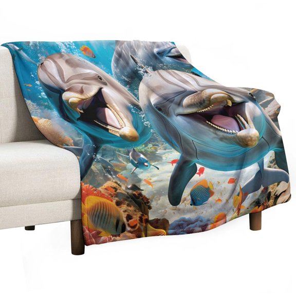 A Group of Dolphins Super Soft Blanket Flannel Throw Blanket Flannel Microfiber Blankets for Couch Bed Sofa Fluffy and Warm 60"x80"