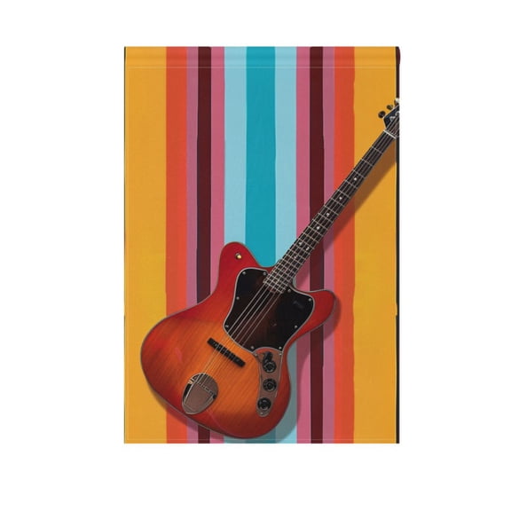 A Guitar on Stripe Garden Flag House Banner 12" x 18" Double Sided Outdoor Yard Decoration