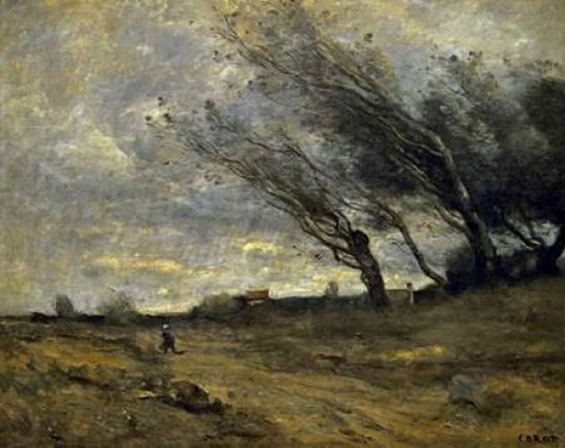 A Gust of Wind Canvas Art - Jean-Baptiste-Camille Corot (24 x 30)