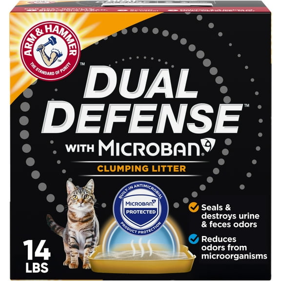 ARM & HAMMER Dual Defense with Microban Clumping Cat Litter, Antimicrobial Product Protection*, Odor Control for Multi-Cat Households, 14 Lbs