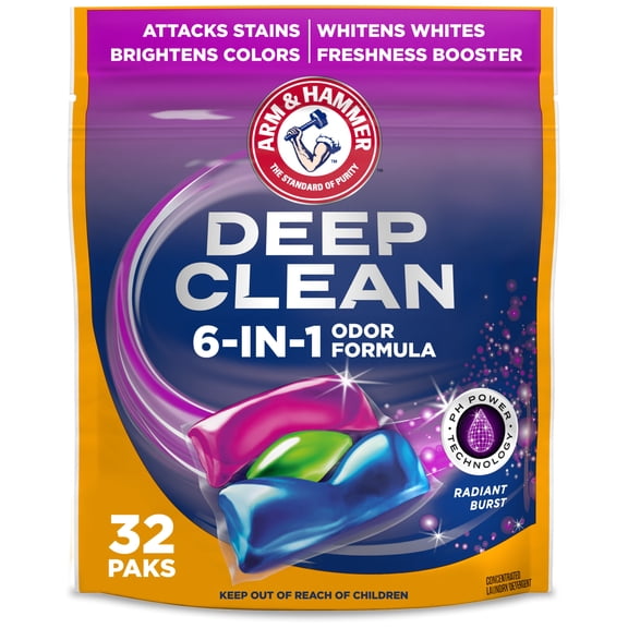 ARM & HAMMER Deep Clean Odor Formula Laundry Detergent Power Paks, 32 ct.