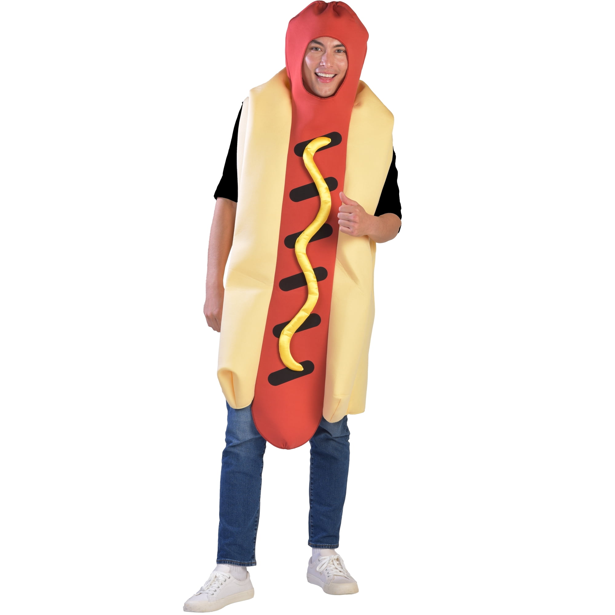Hot Dog One Piece Halloween Costume for Adults, Adult Size S-XL (28-42), by Way to Celebrate
